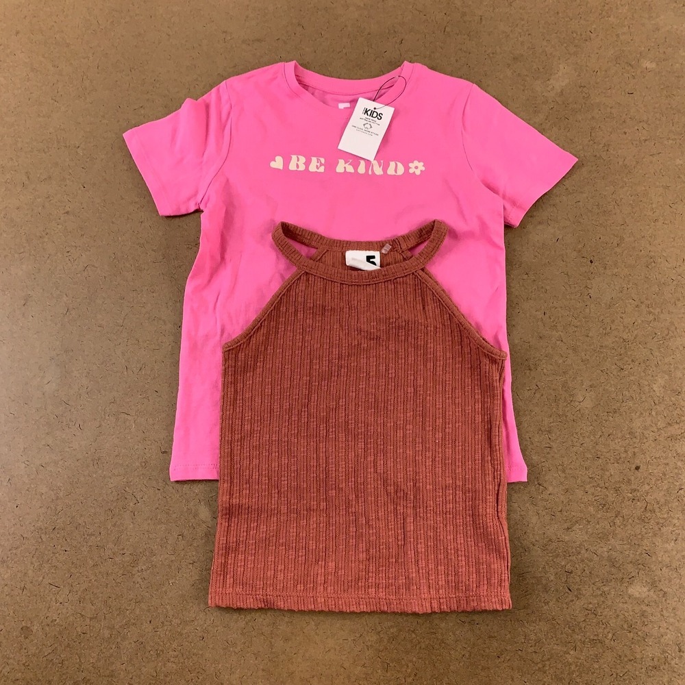 Cotton On Kids Girl Size 5 Pink Be Kind Tee Salmon Rib Knit Tank 2 Pieces NWT